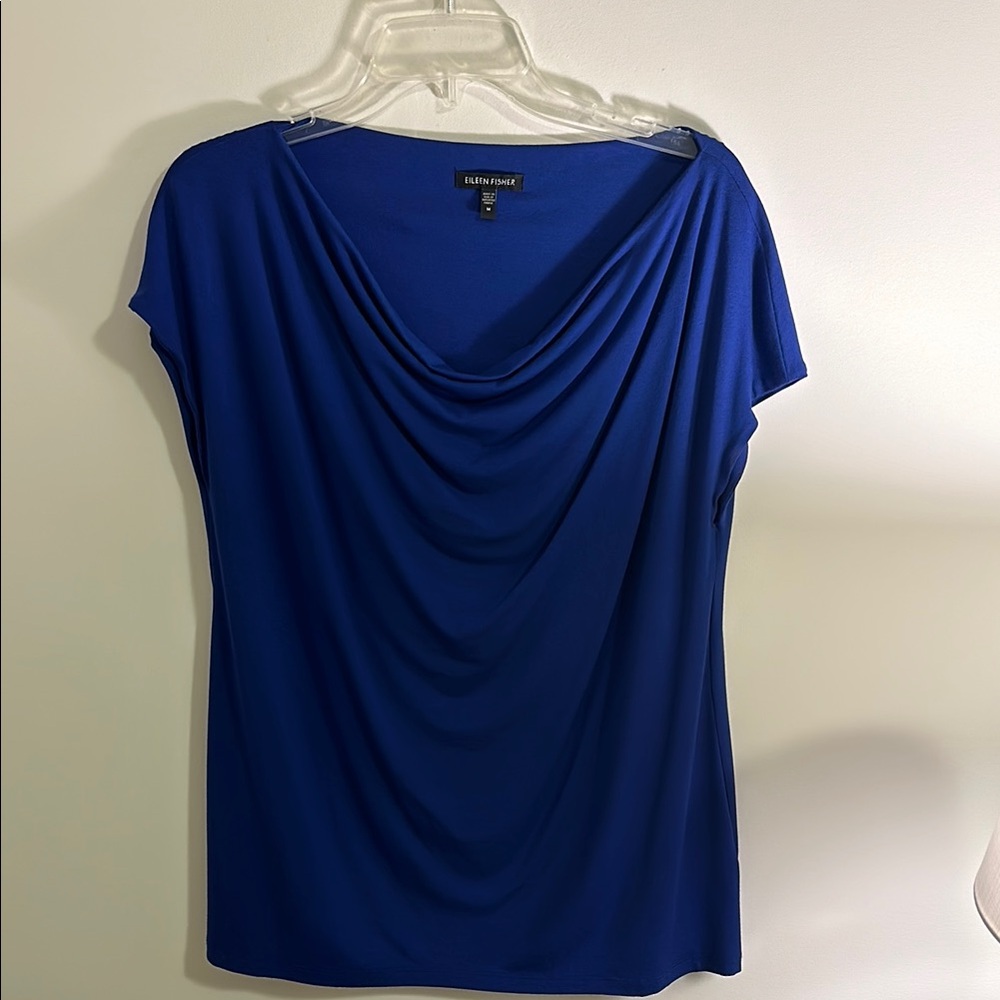 Elegant Blue Drape Neck Top